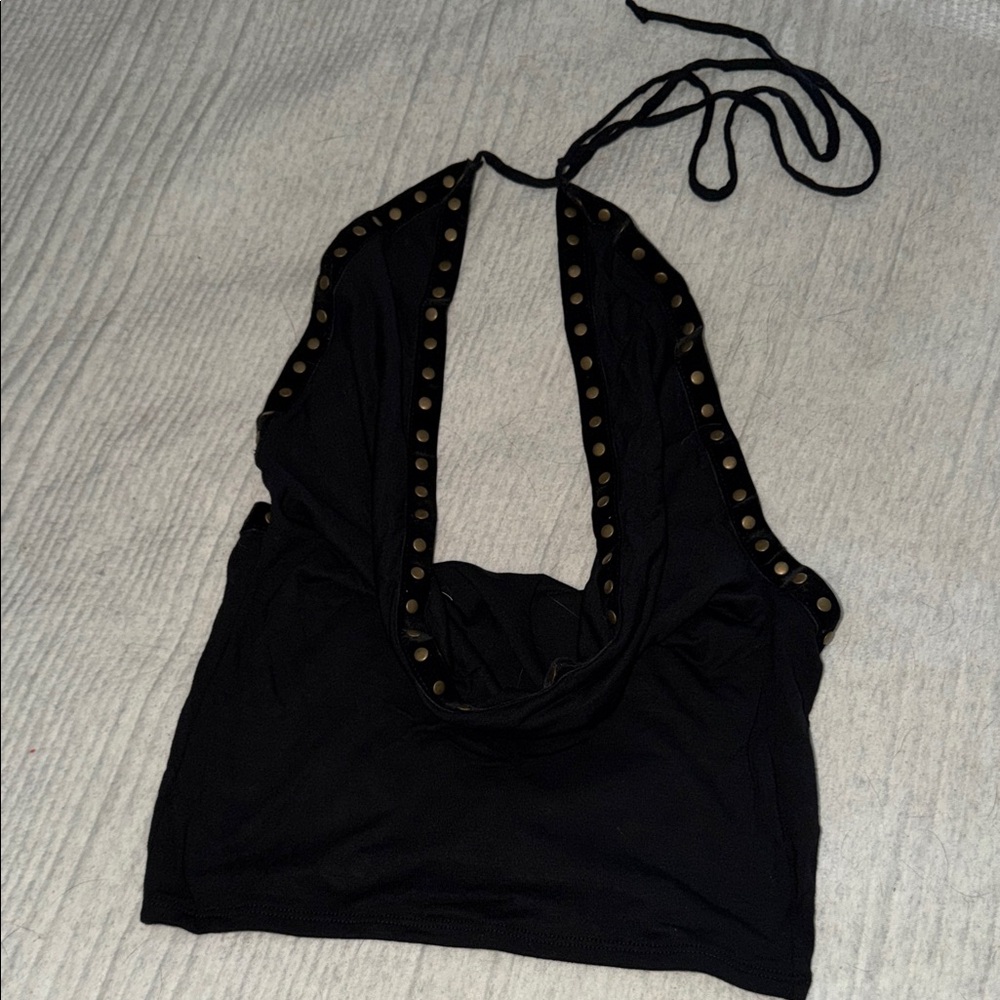 Black Halter Top with Gold Accents